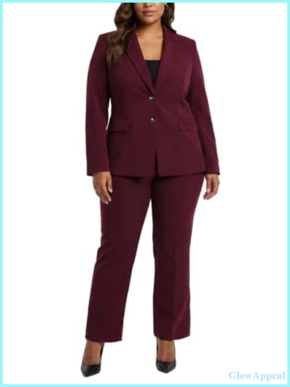 Plus Size 2 Piece Pantsuit Set Long Sleeve Blazer Straight Leg Pants Business